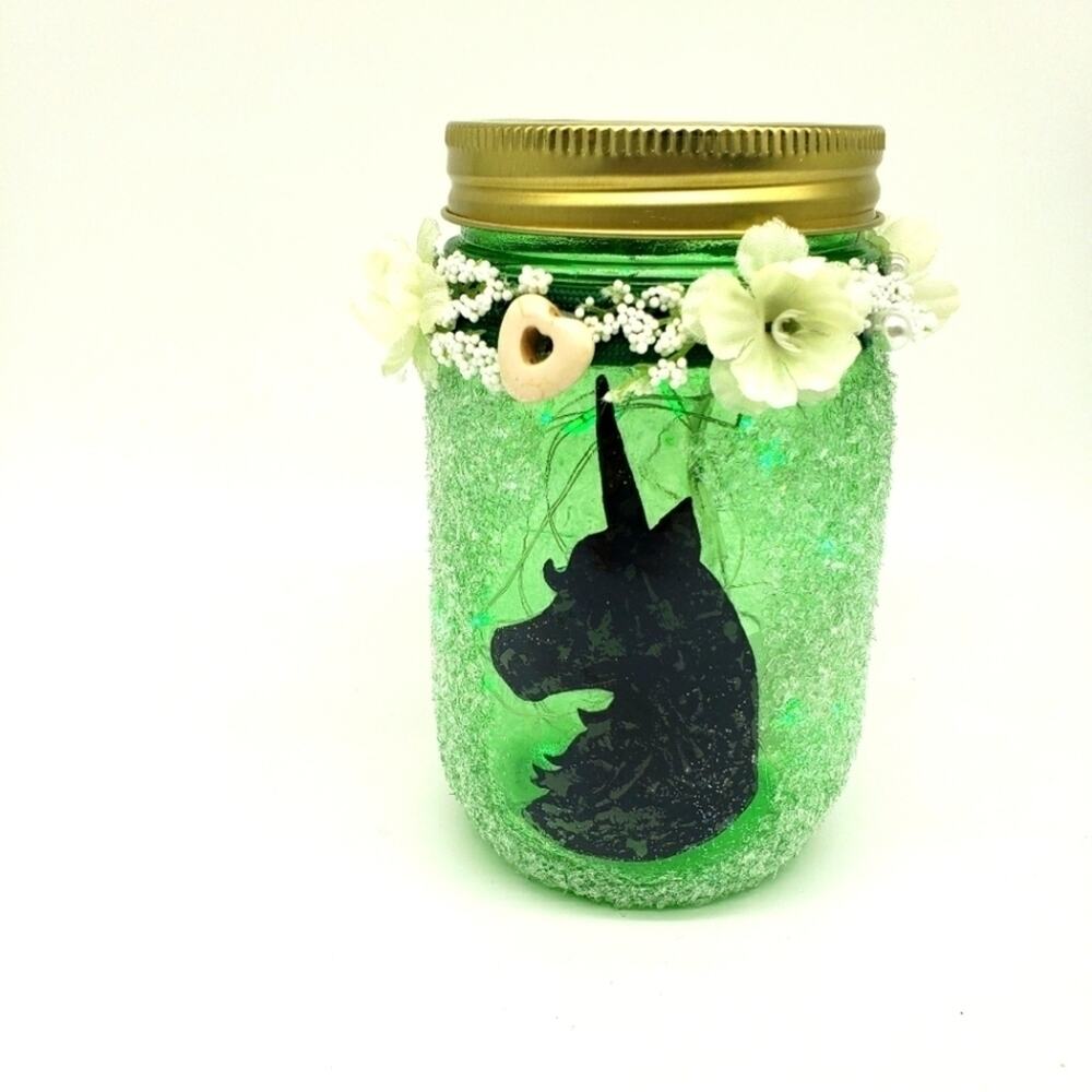 Unicorn Silhouette Glittered Lighted Jar